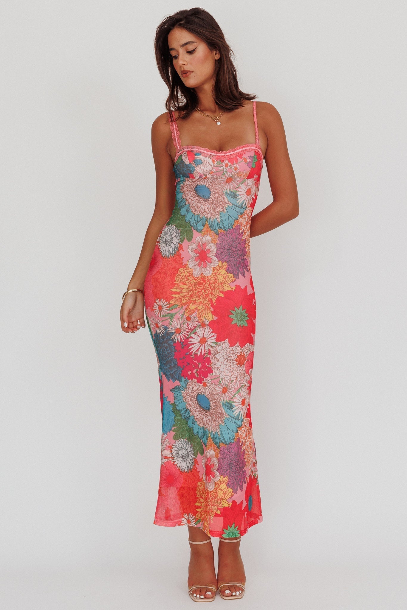 Valentina Lace Maxi Dress in Blush