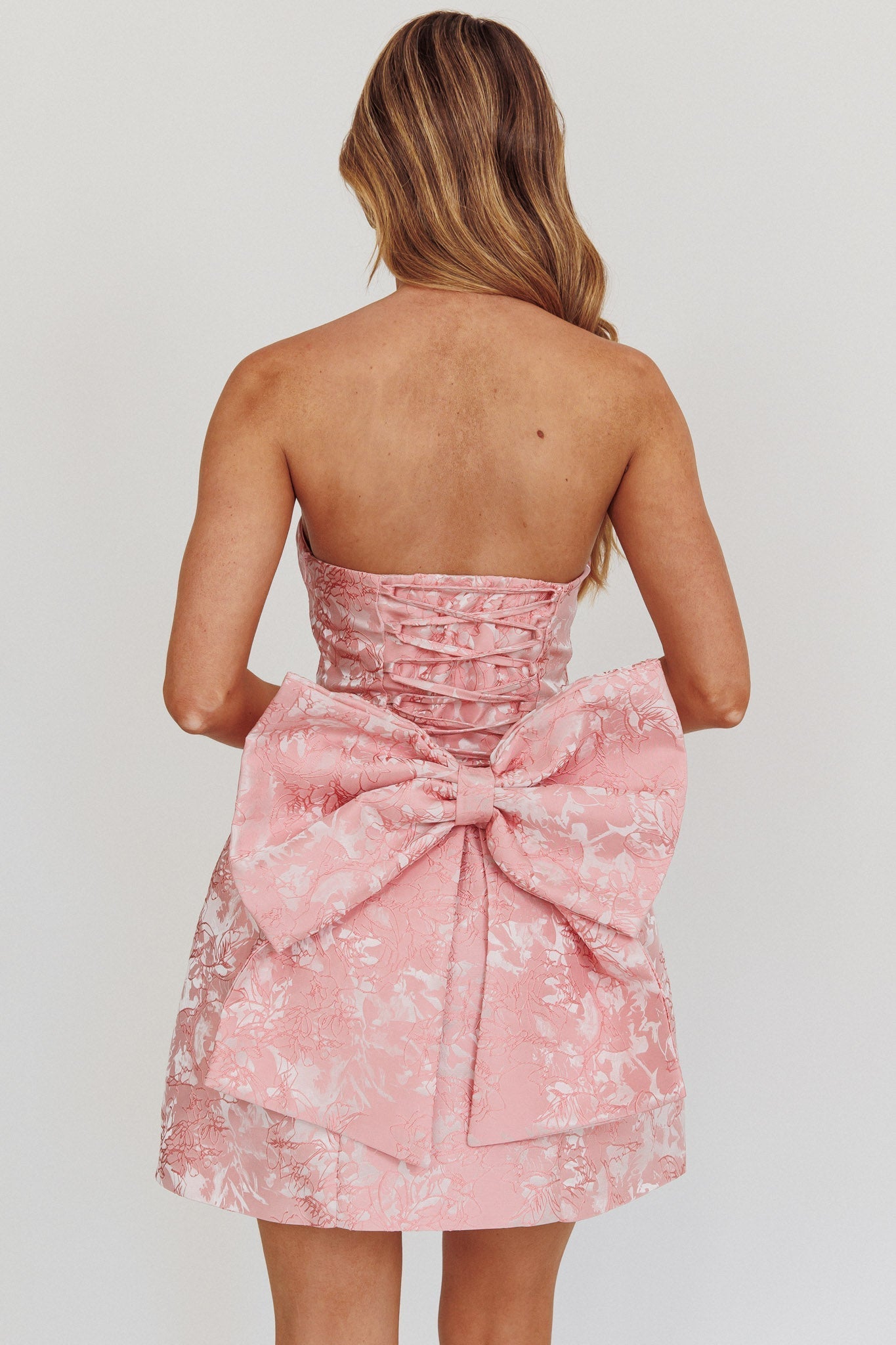Melanie Bow Mini Dress in Blush