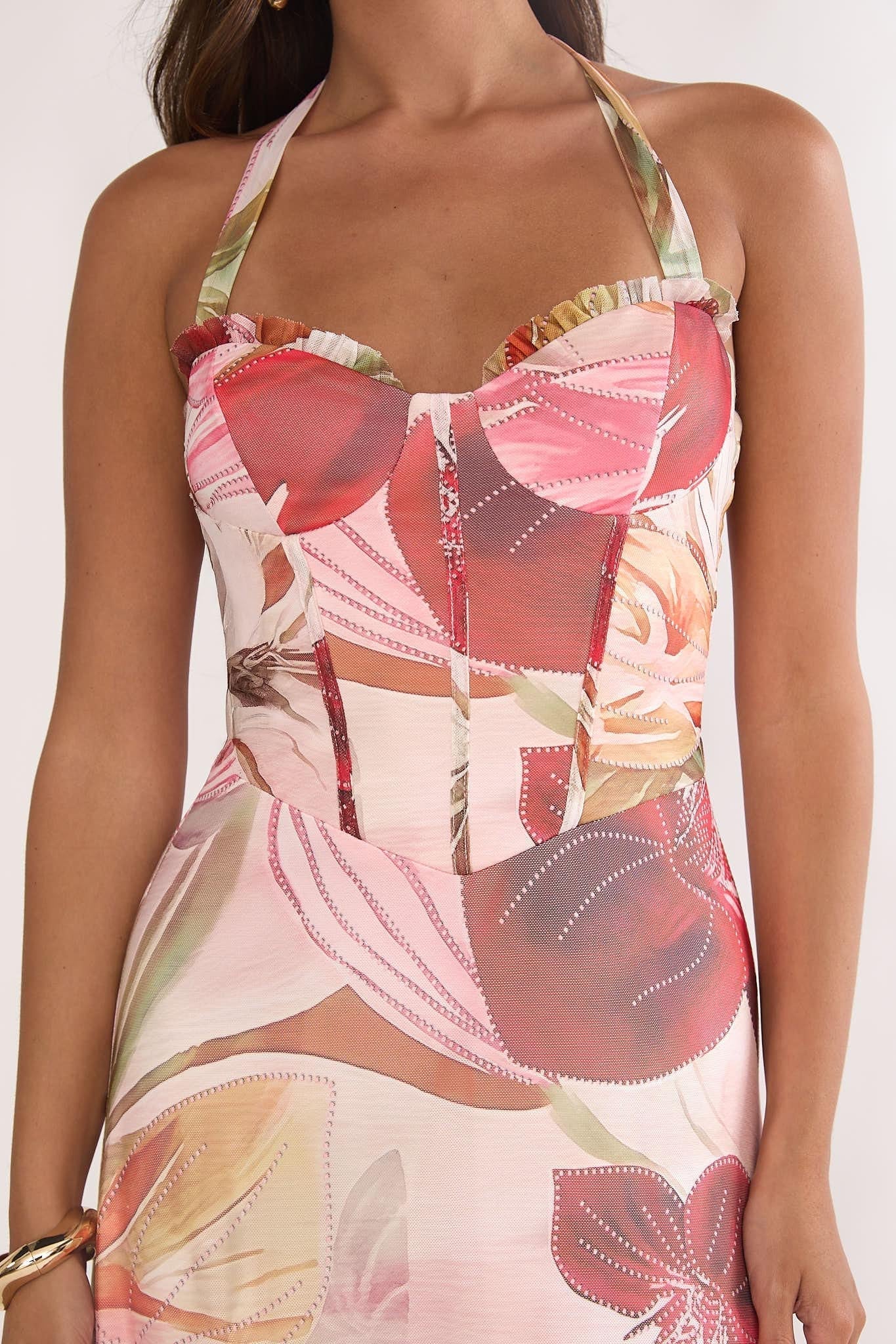 Celestine Halter Floral Maxi Dress in Red
