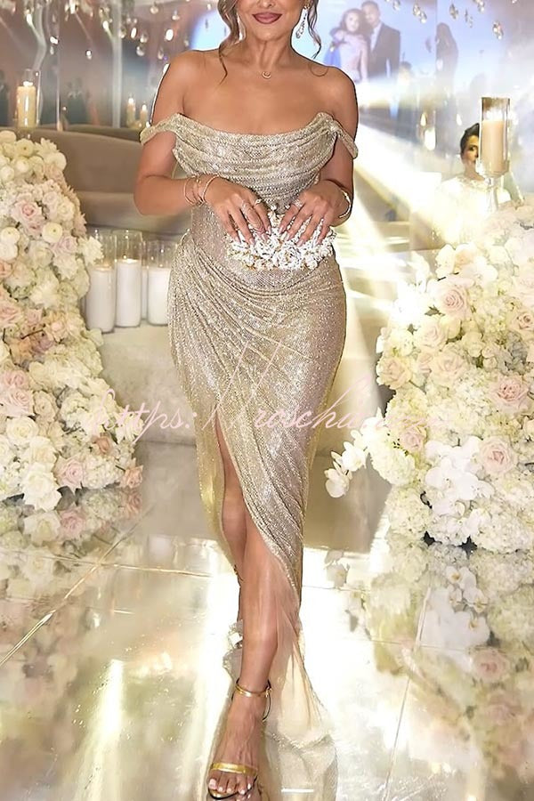 Vivienne Glitter Off-Shoulder Maxi Dress