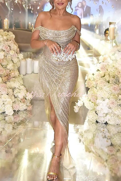 Vivienne Glitter Off-Shoulder Maxi Dress