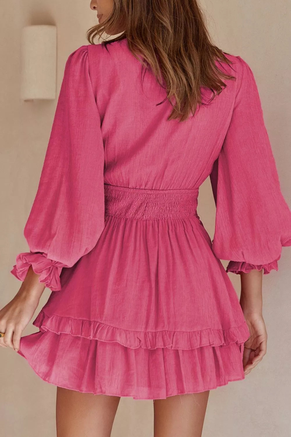 Valentina Ruffle Mini Dress in Hot Pink