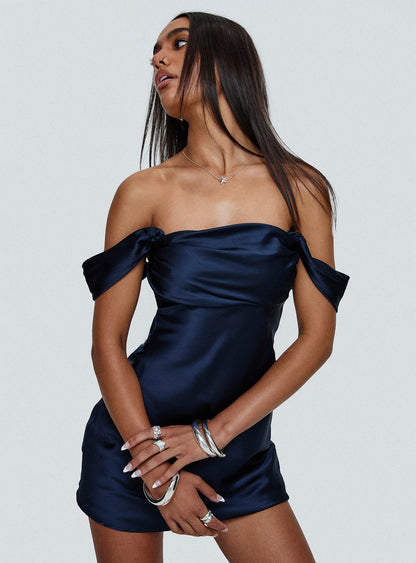 Isabelle Off-Shoulder Mini Dress in Navy