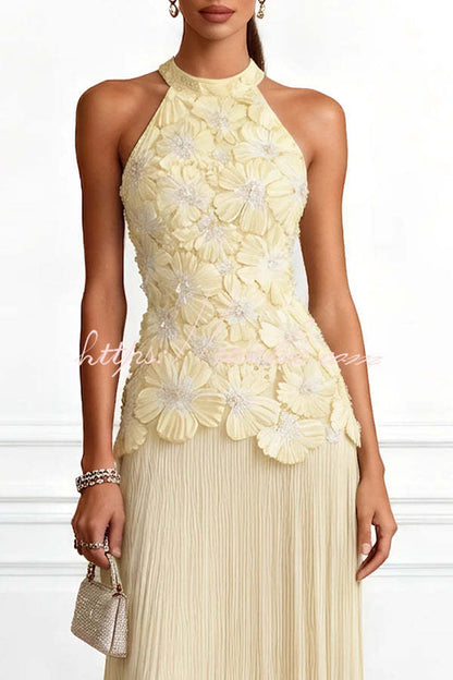 Emilie 3D Floral Embroidered Halter Maxi Dress