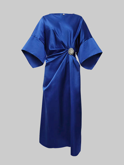 Margot Pleated Asymmetric Maxi Dress
