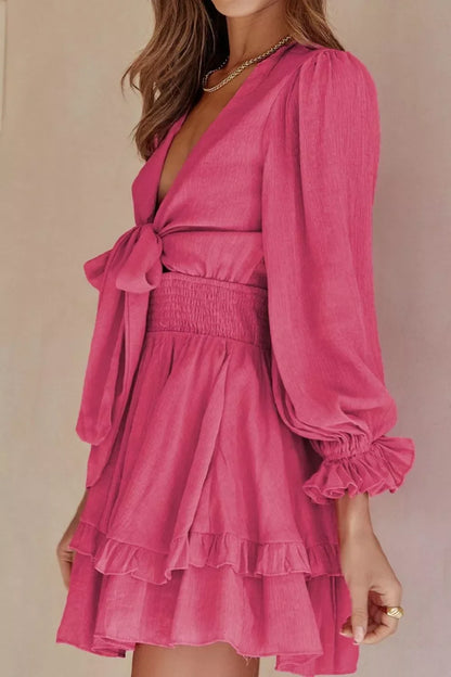 Valentina Ruffle Mini Dress in Hot Pink
