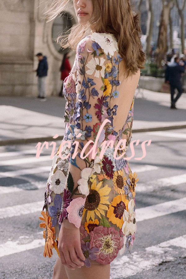 Ophelia Floral Appliqué Backless Mini Dress