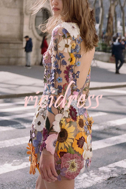 Ophelia Floral Appliqué Backless Mini Dress