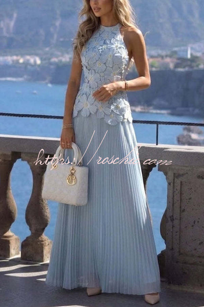 Emilie 3D Floral Embroidered Halter Maxi Dress