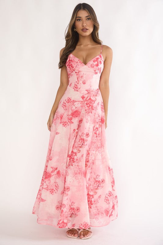Sasha Floral Open-Back Maxi Dress in Blush