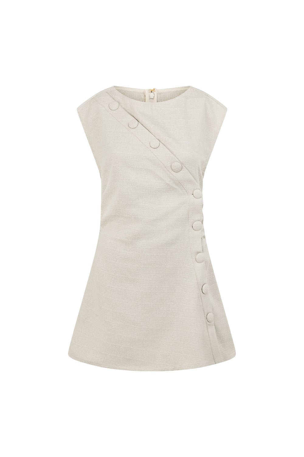 Leighton Button Flared Mini Dress in Beige