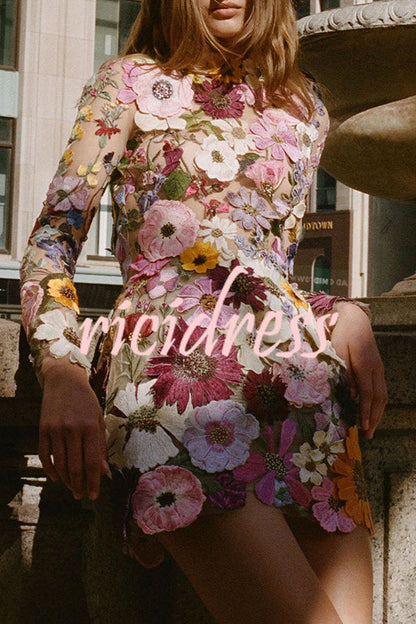 Ophelia Floral Appliqué Backless Mini Dress