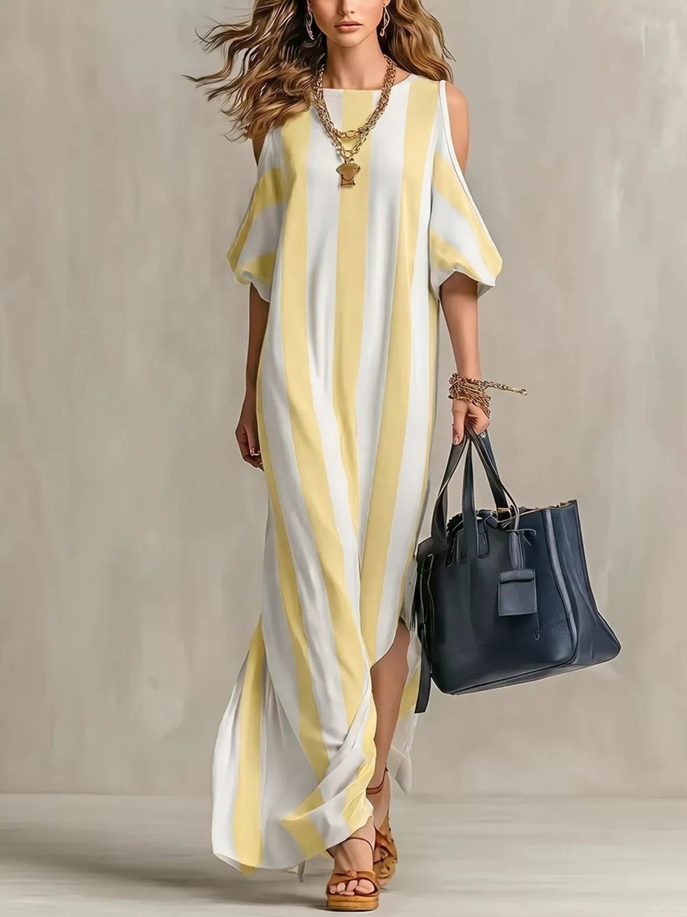 Isadora Striped Cold Shoulder Maxi Dress