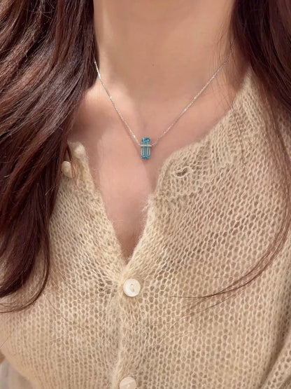 Emerald Cut Blue D Necklace