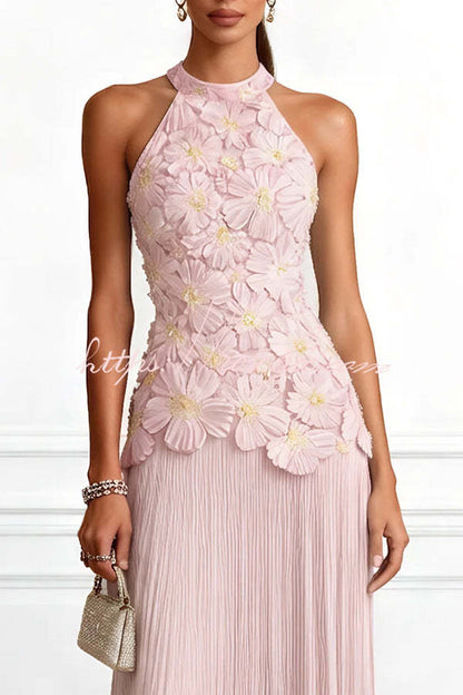 Emilie 3D Floral Embroidered Halter Maxi Dress