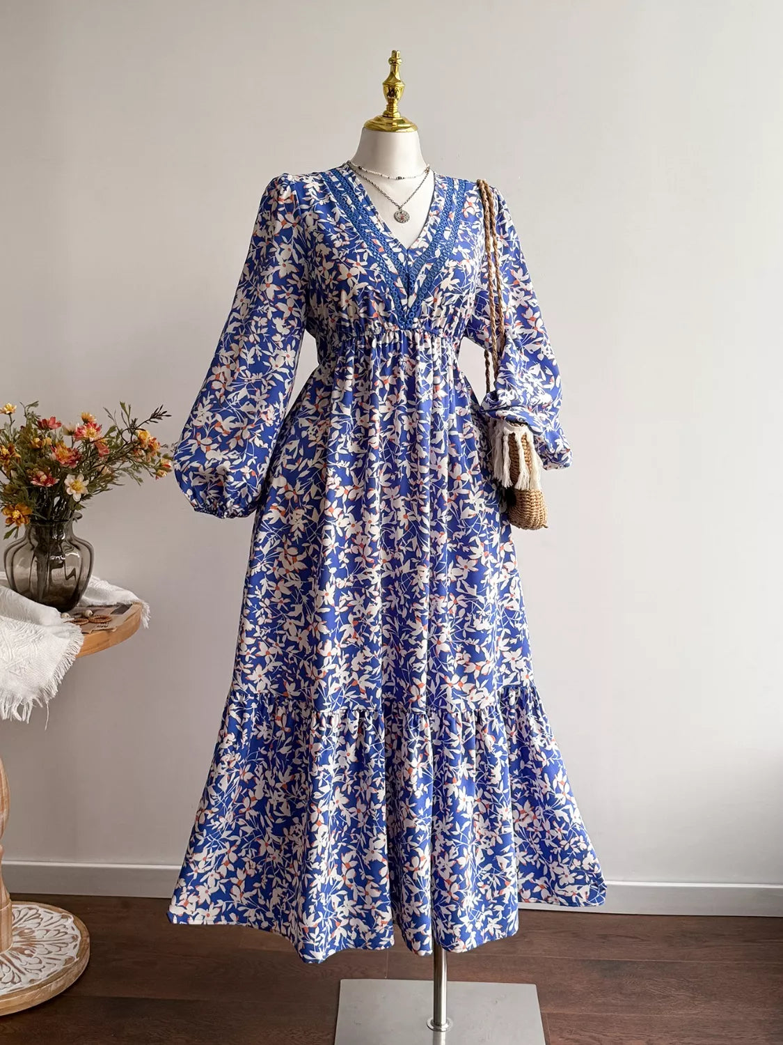 Violet Floral Maxi Dress with Flutter Sleeves
