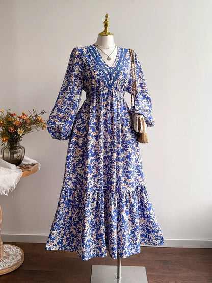 Violet Floral Maxi Dress with Flutter Sleeves