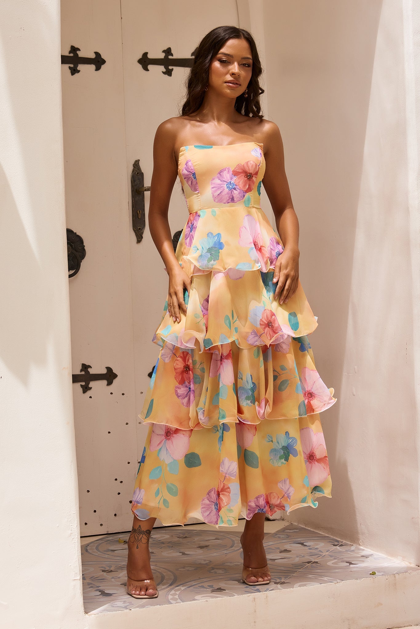 Arabella Chiffon Maxi Dress in Yellow Multi