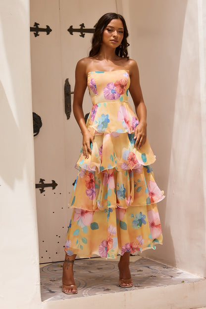 Arabella Chiffon Maxi Dress in Yellow Multi
