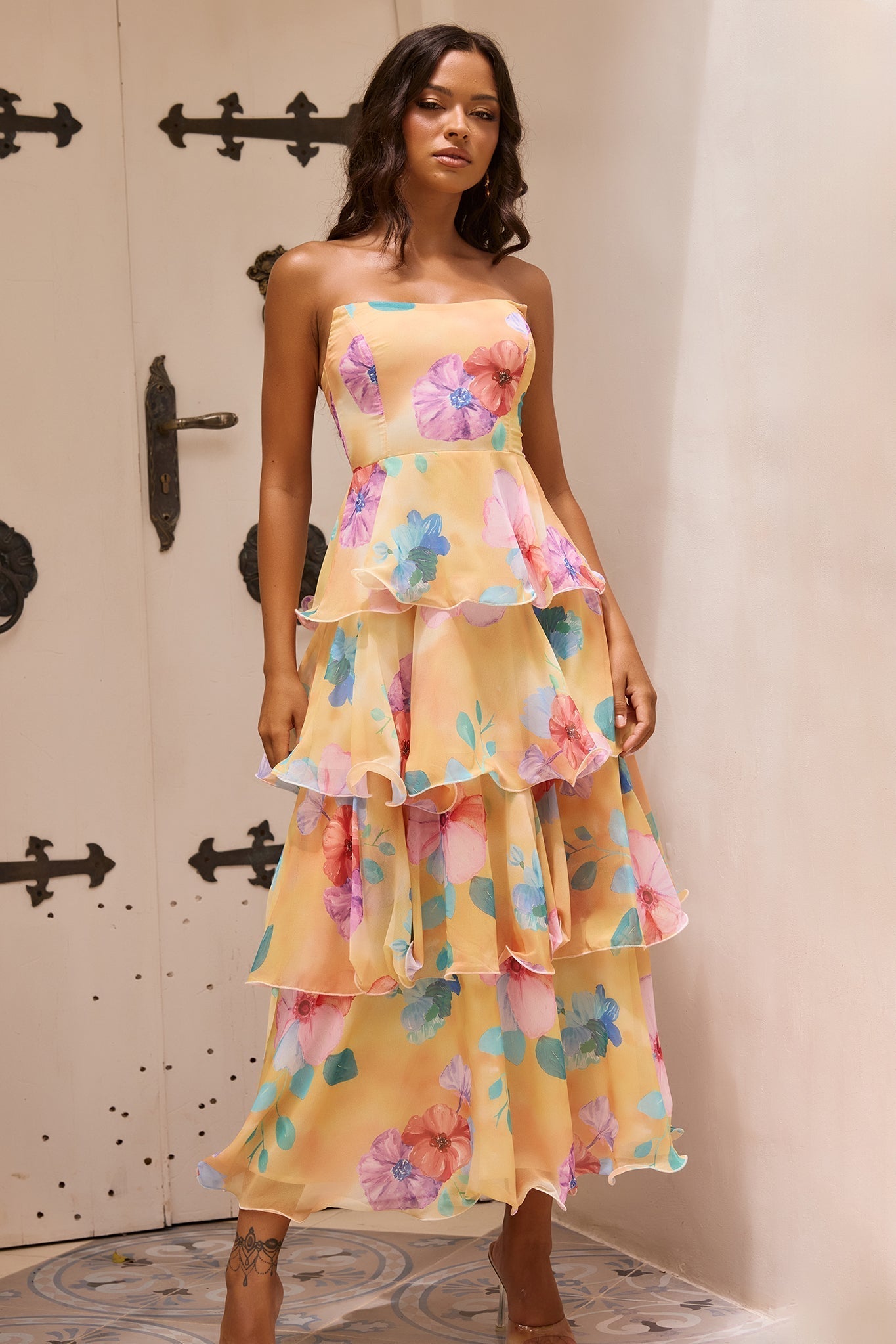 Arabella Chiffon Maxi Dress in Yellow Multi
