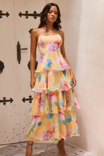 Arabella Chiffon Maxi Dress in Yellow Multi