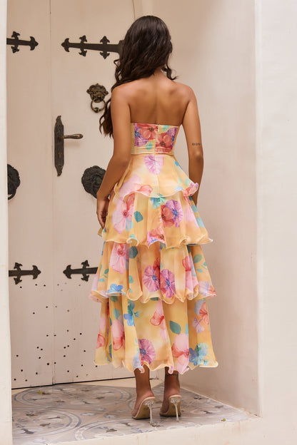 Arabella Chiffon Maxi Dress in Yellow Multi