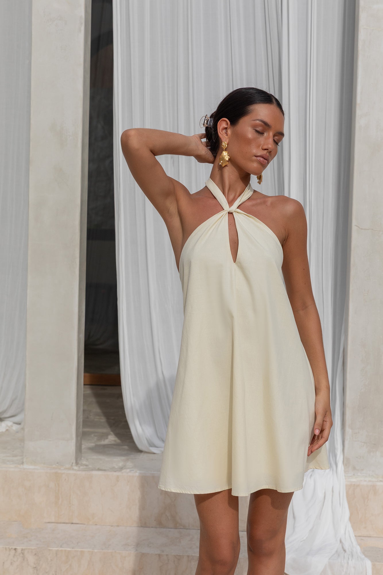 Adrienne Halter Mini Dress in Coconut