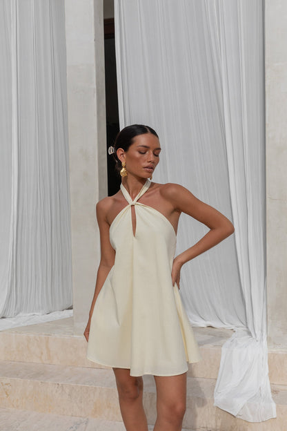 Adrienne Halter Mini Dress in Coconut