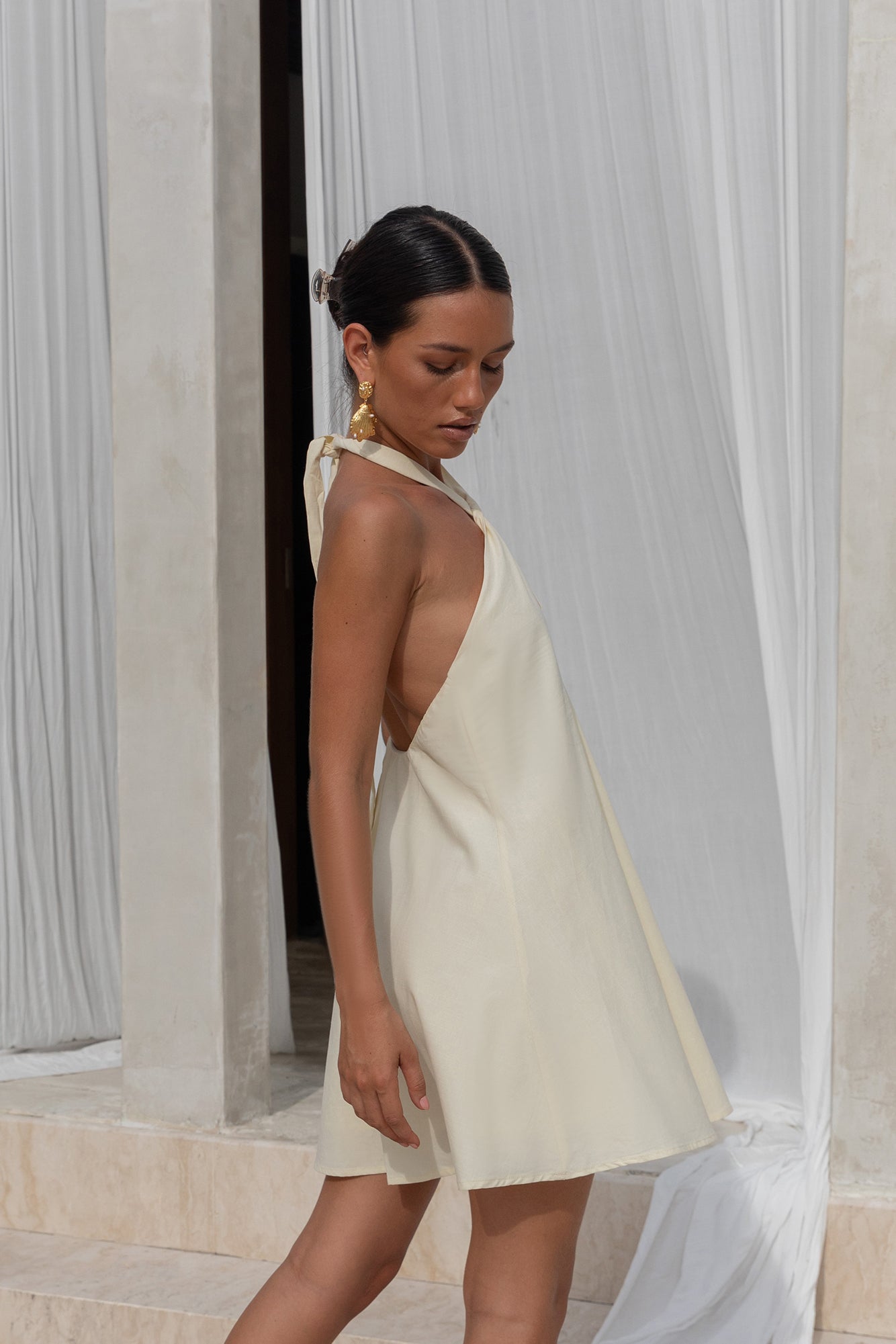 Adrienne Halter Mini Dress in Coconut