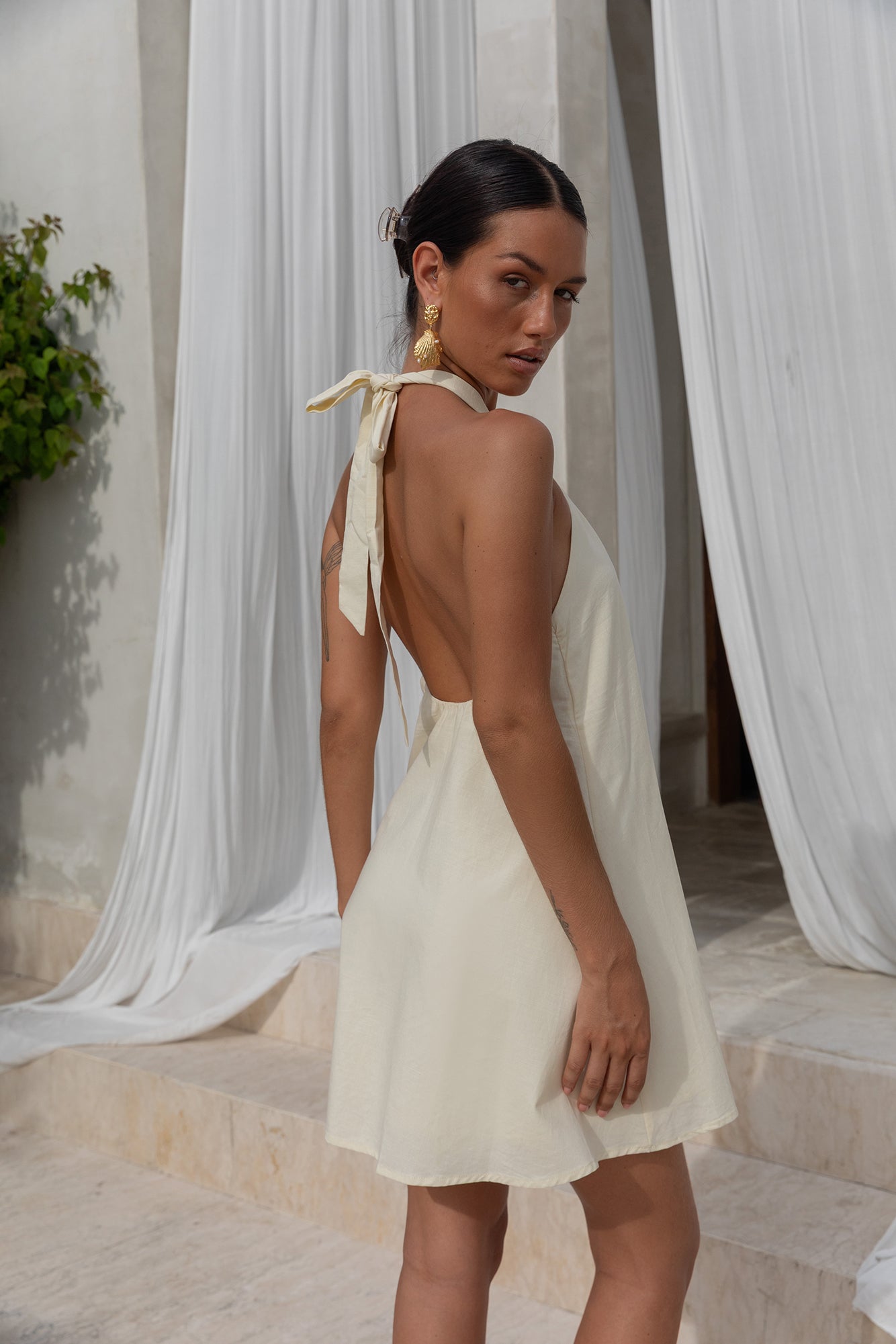 Adrienne Halter Mini Dress in Coconut