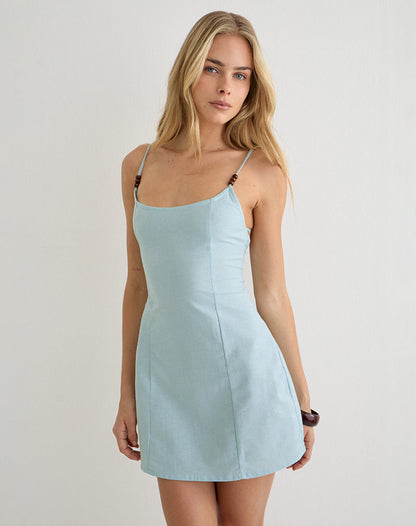Ambra Linen Mini Dress in Sage Green
