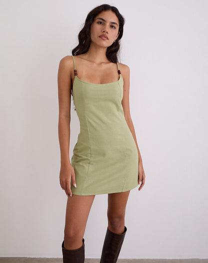 Ambra Linen Mini Dress in Sage Green