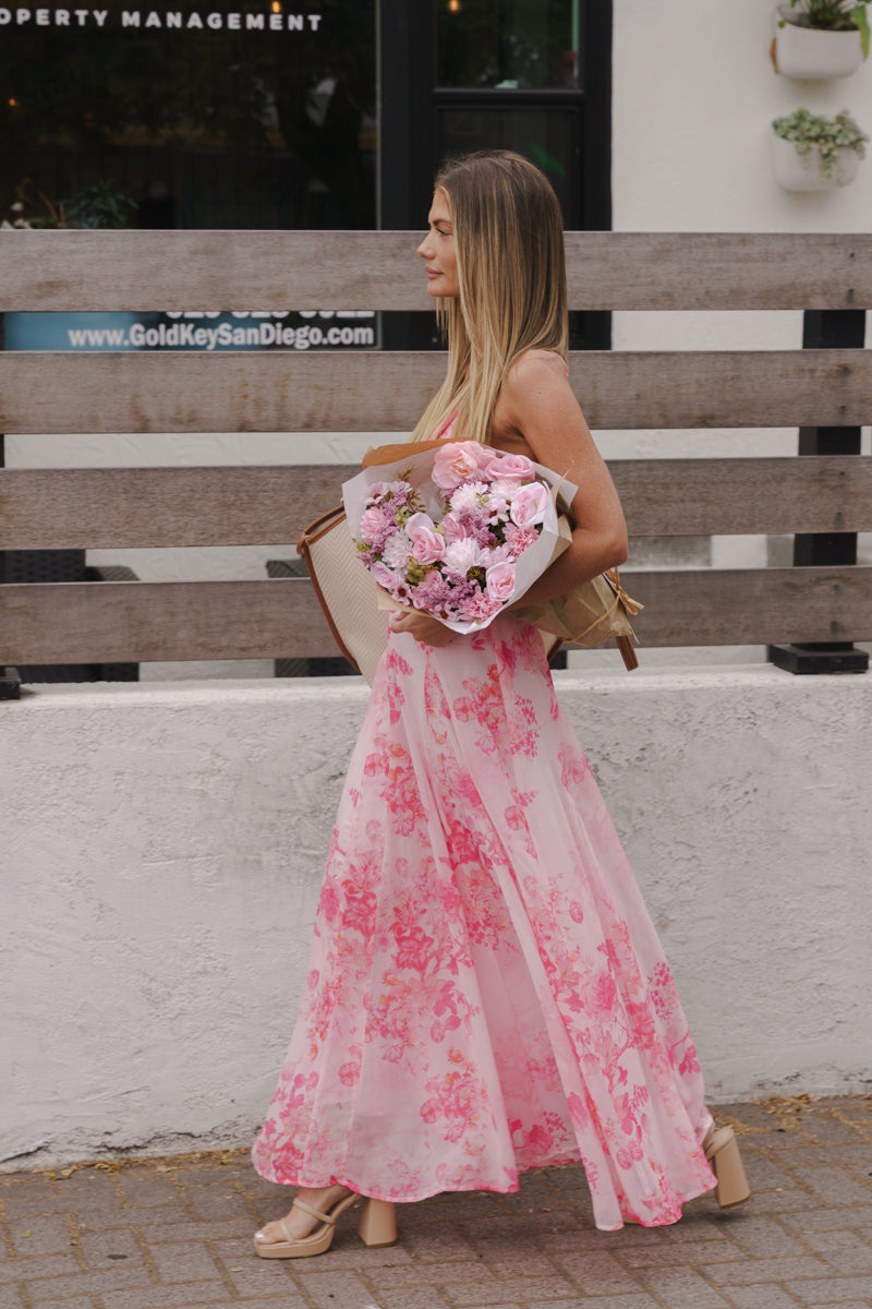 Sasha Floral Open-Back Maxi Dress in Blush