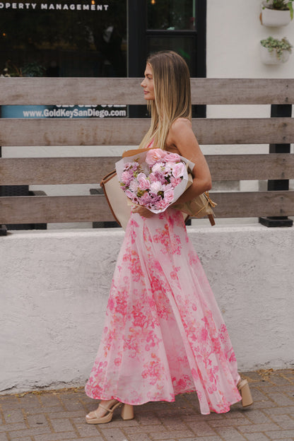 Sasha Floral Open-Back Maxi Dress in Blush