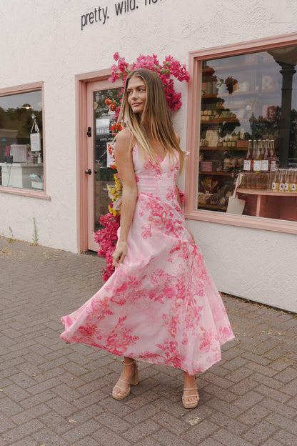 Sasha Floral Open-Back Maxi Dress in Blush
