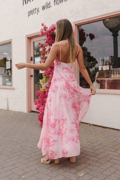 Sasha Floral Open-Back Maxi Dress in Blush