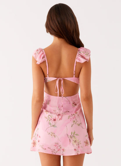 Adrina Ruffle Mini Dress in Pink Floral