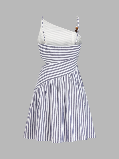 Celestine Beaded Striped Asymmetrical Mini Dress
