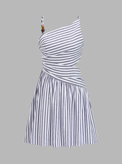 Celestine Beaded Striped Asymmetrical Mini Dress