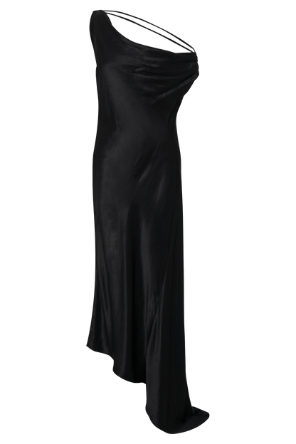 Yvette Asymmetrical Slip Maxi Dress in Emerald