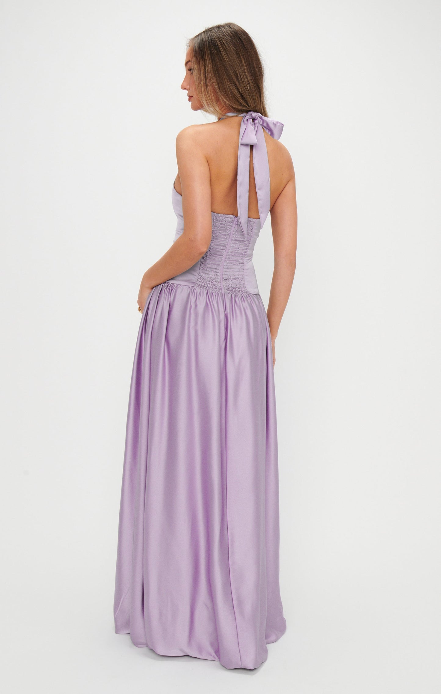 Eliza Lavender Satin Maxi Dress
