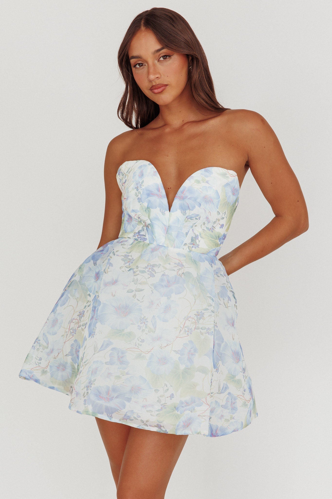 Gemma Floral Mini Dress in Deep Blue