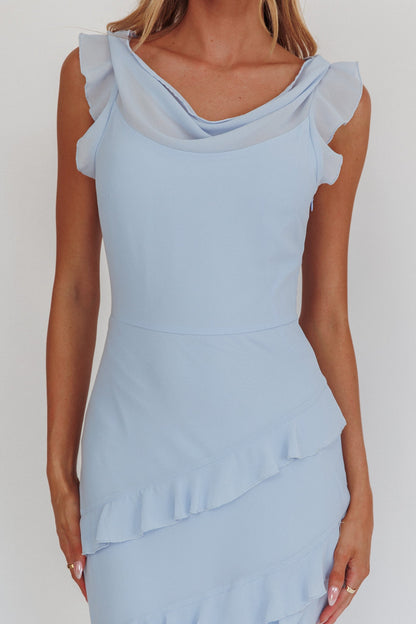 Valentina Cowl Neck Ruffle Maxi Dress in Sapphire