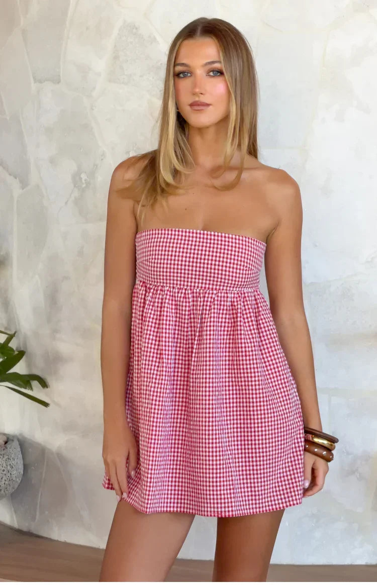 Margot Gingham Strapless Mini Dress
