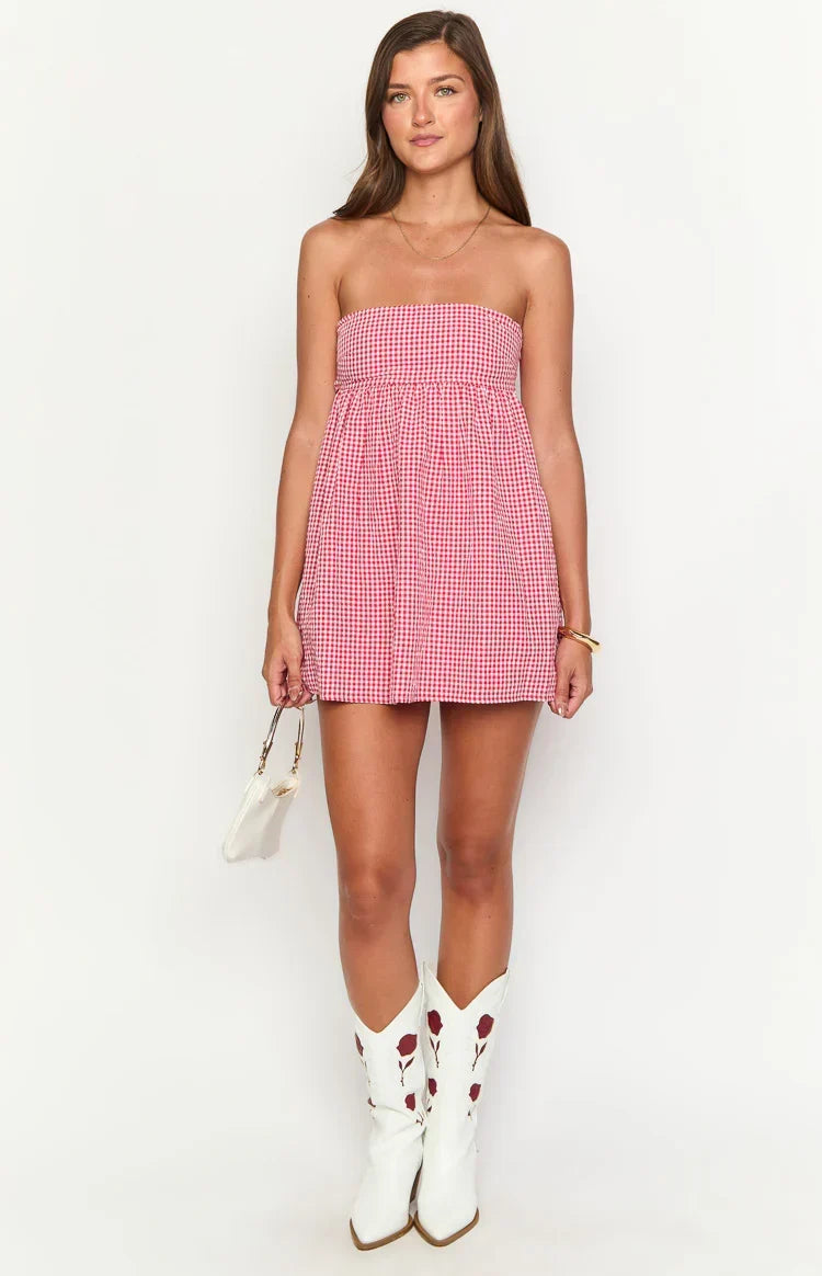 Margot Gingham Strapless Mini Dress