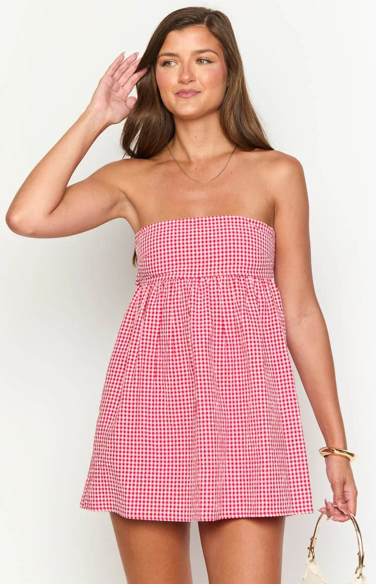 Margot Gingham Strapless Mini Dress