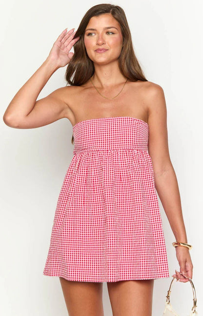Margot Gingham Strapless Mini Dress