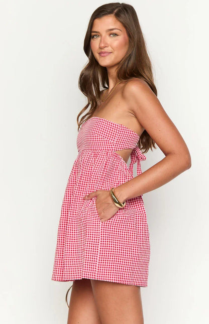 Margot Gingham Strapless Mini Dress