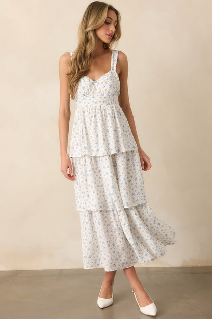 Isadora Blue Floral Tiered Maxi Dress