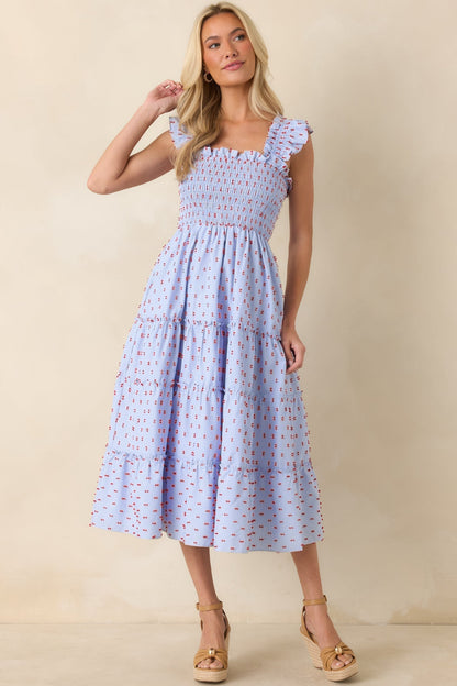 Prosperina Gingham Embroidered Midi Dress